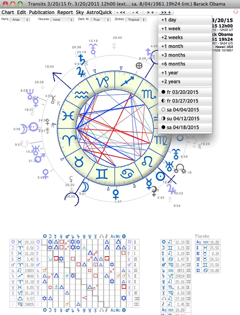 iPad and iPhone astrology software transits chart bi-wheel