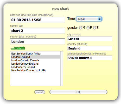 Birth chart data entry Astrology AstroQuick Web